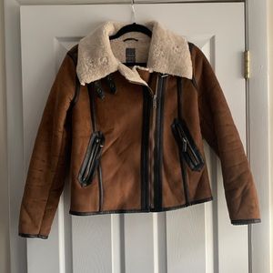 Fully lined faux sherpa moto jacket